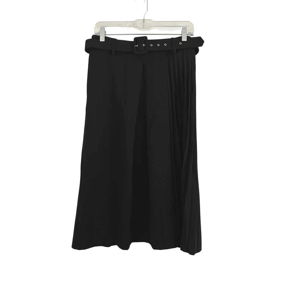 B.yu Womens Black Side Pleated A-Line Belted Midi Skirt Dressy XL New Workwear